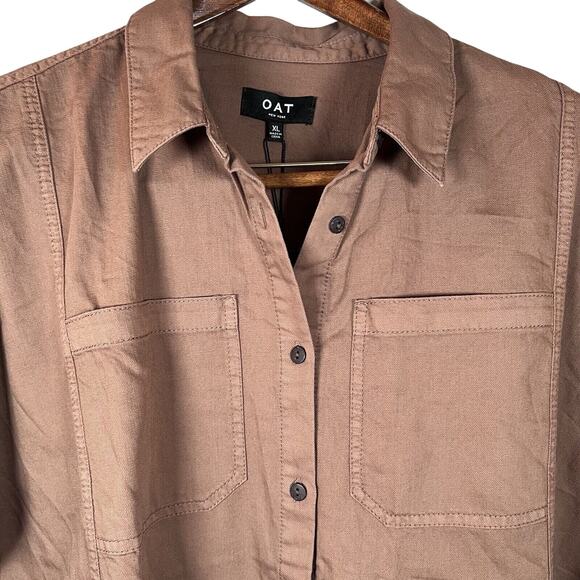 OAT New York Women's Oversized Boxy Top Button-Up Shirt XL Brown Short Sleeve - Picture 4 of 10